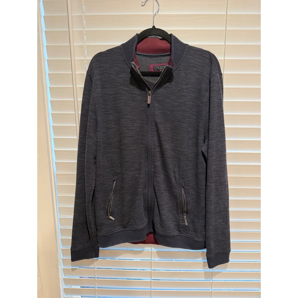 Ted Baker London Mens Navy Blue Space Dye Full Zip Bomber Jacket Size 5 L